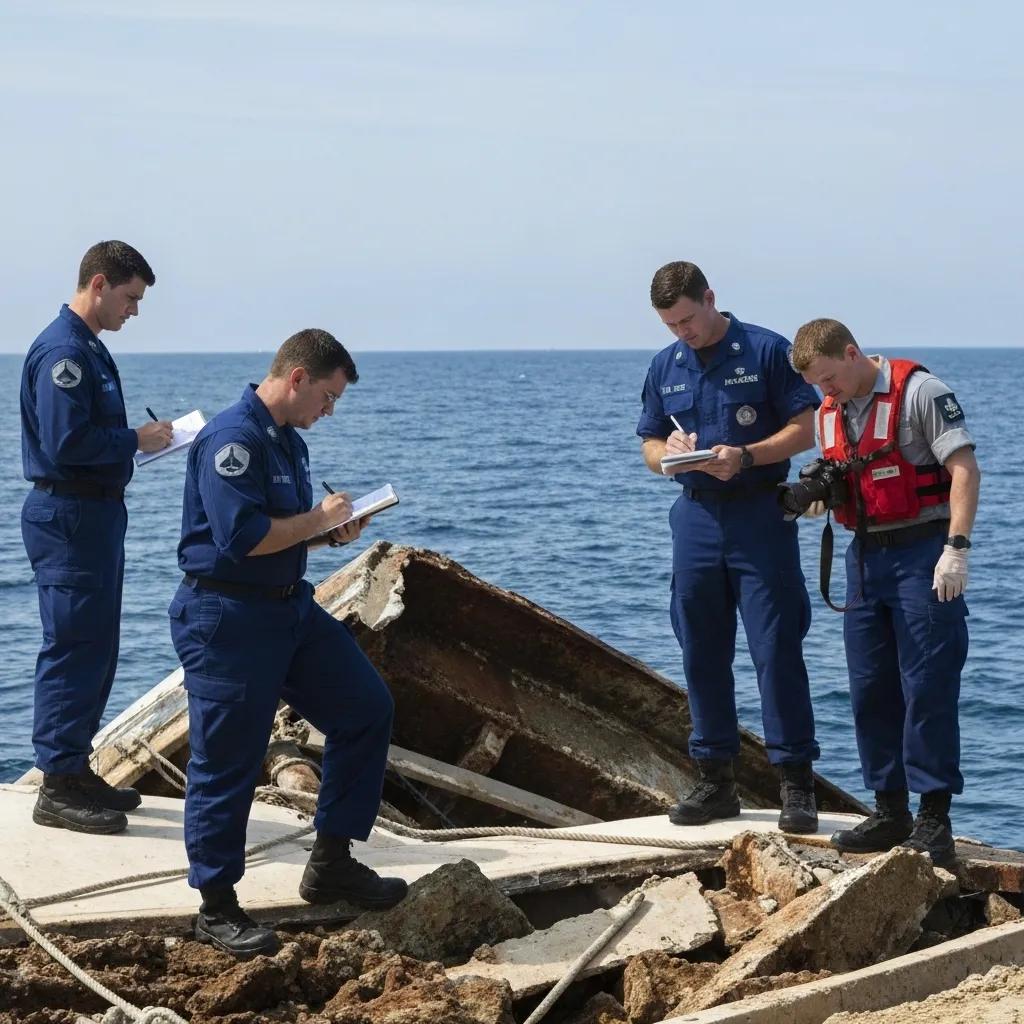 U.S. Coast Guard team investigating a maritime accident, showcasing safety enforcement