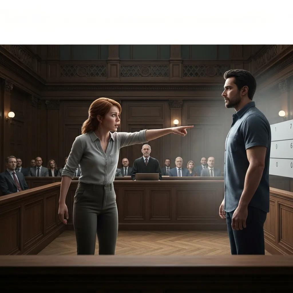 Witness pointing at defendant in courtroom, illustrating the pressure of eyewitness identification