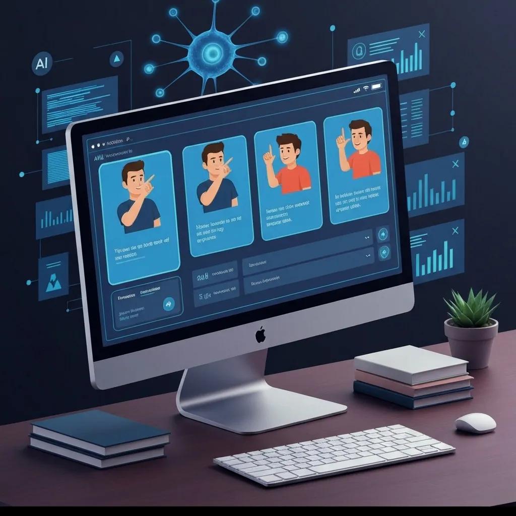 Digital interface displaying AI translation of spoken language into ASL with animated avatars