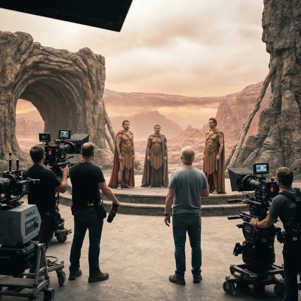 Christopher Nolan directing on a large-scale practical set for The Odyssey