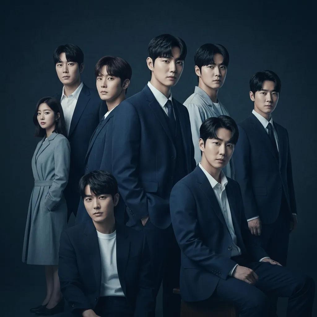 Group portrait of returning and new cast members from Squid Game Season 2 with dramatic expressions