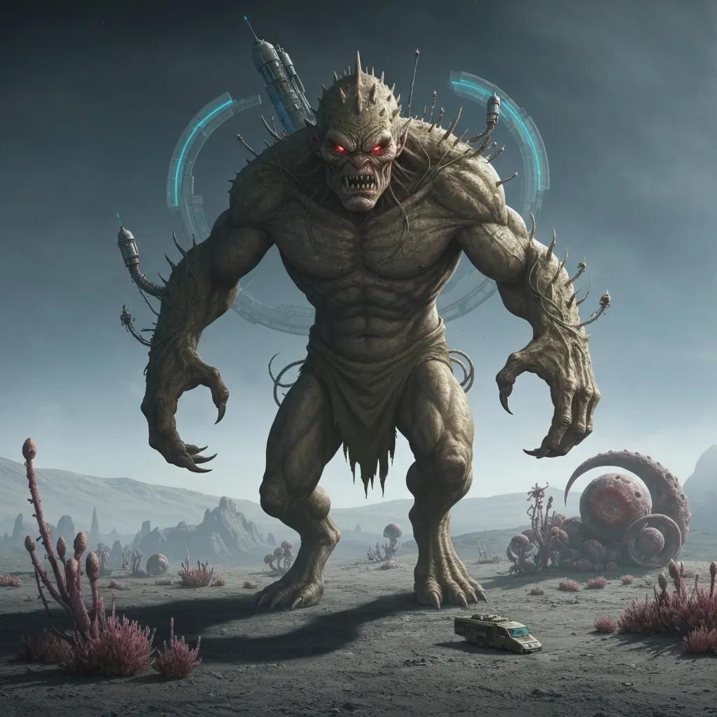 Bio-engineered giant on an alien moon, illustrating Nolan's adaptation of Homer's epic for a sci-fi audience.