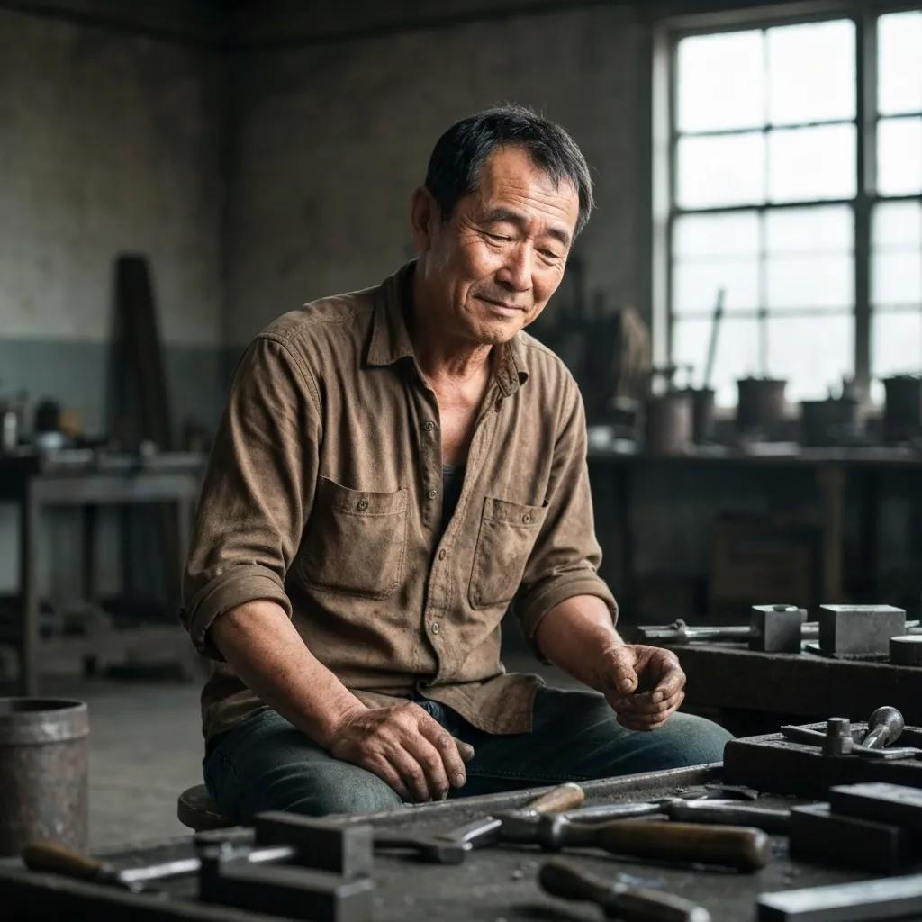 Individuals performing forced labor in a cult environment, highlighting exploitation and lack of autonomy