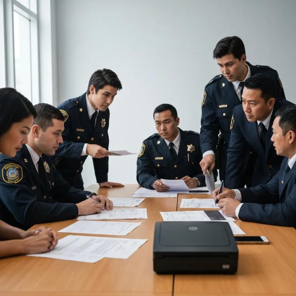 Law enforcement agents collaborating in a meeting to combat counterfeit currency