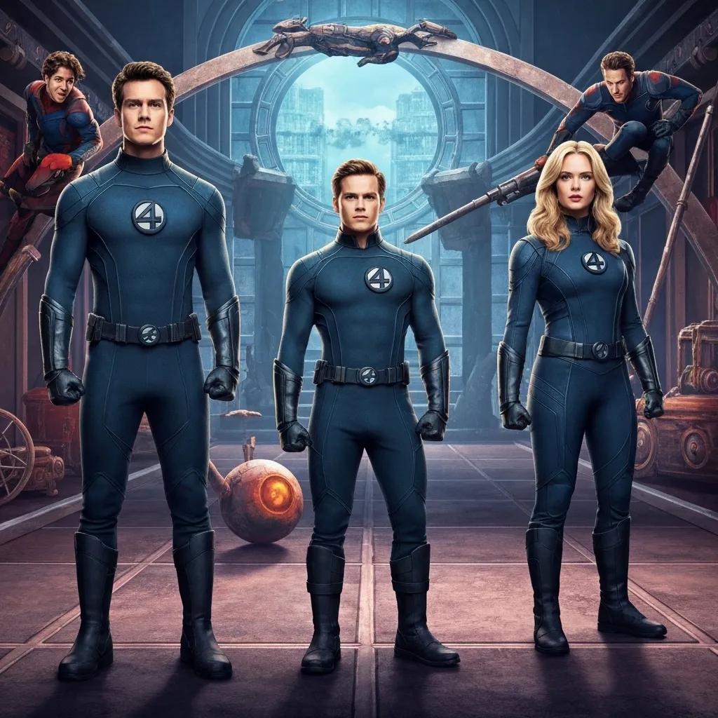 The main actors of the Fantastic Four reboot in character attire on a film set