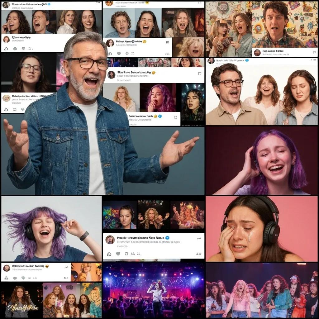 Collage of fan reactions to Britney Spears' new music, highlighting social media engagement and creativity