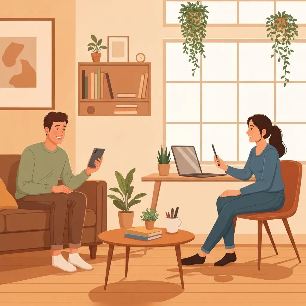 Couple on video call, illustrating effective communication strategies during solo vacations
