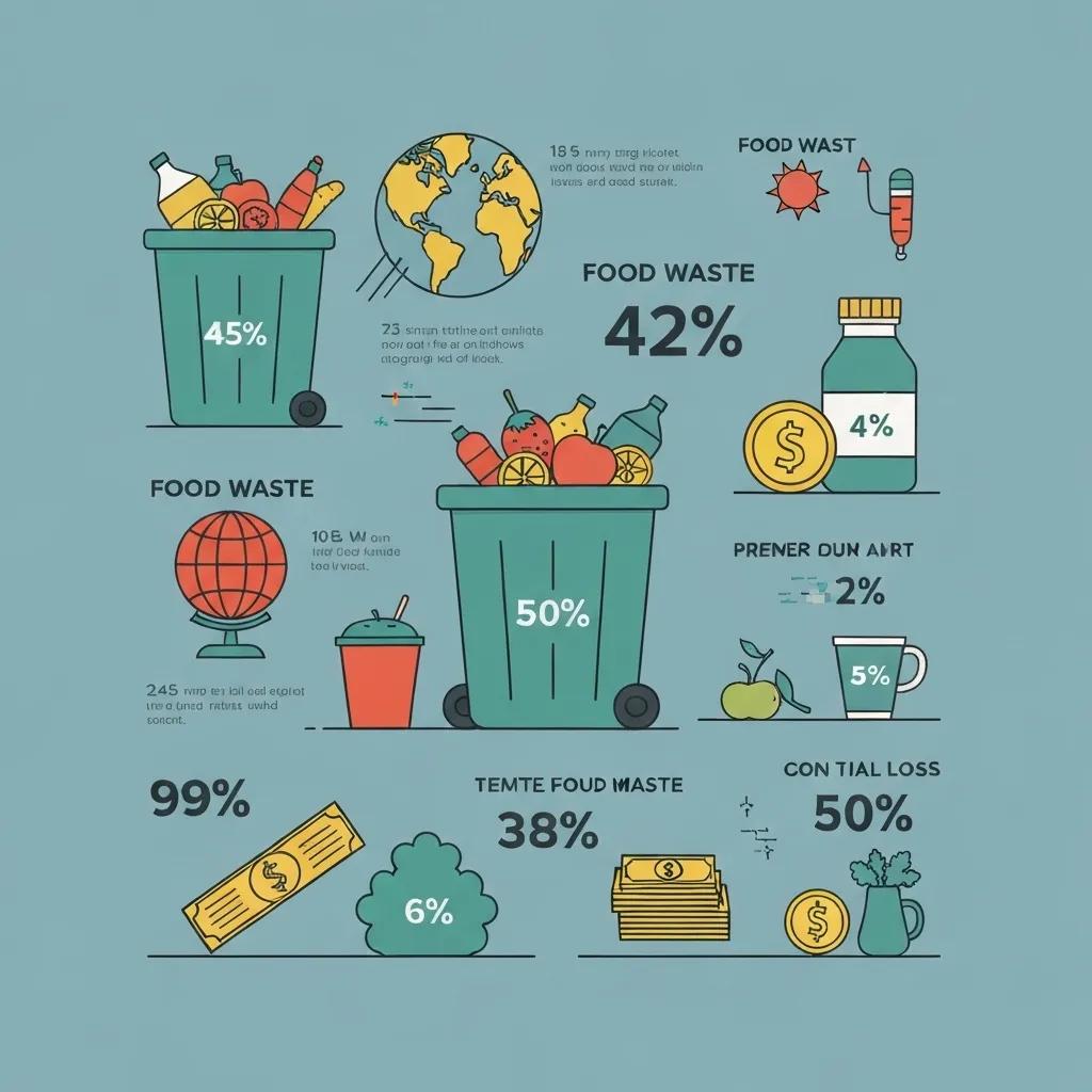 Visual representation of food waste statistics, illustrating the impact on households and the environment