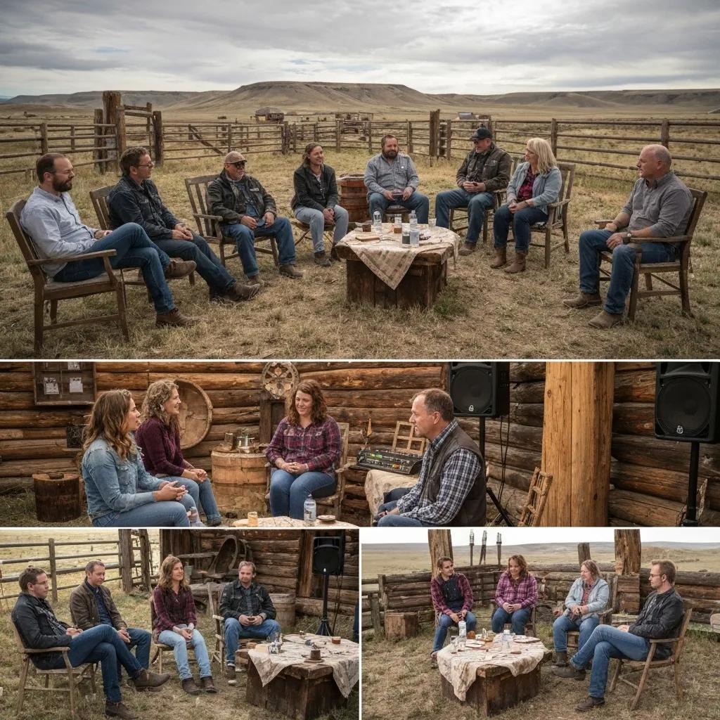 Fans and media at a private listening party for Kanye West's Ye album in a rustic Wyoming ranch setting