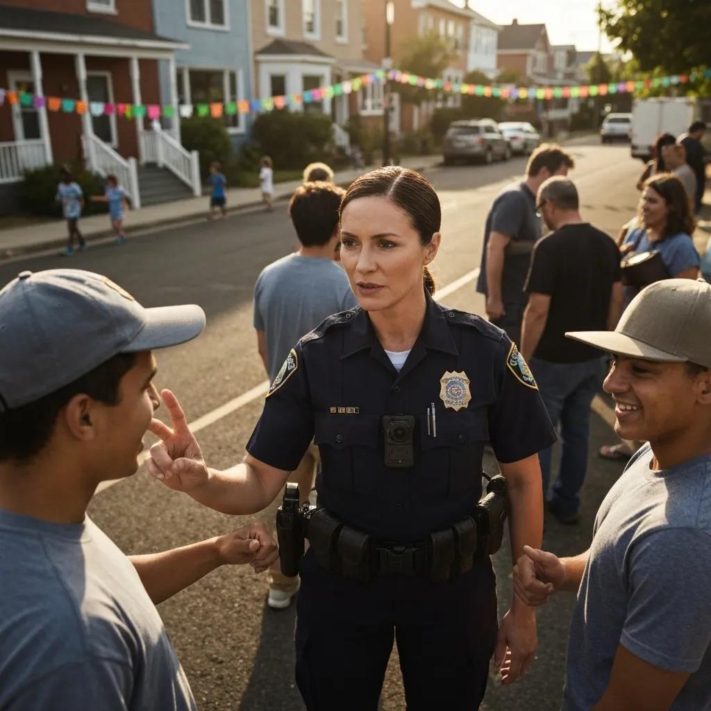 Police officer with body camera engaging with community members, symbolizing transparency and accountability in KCPD reforms