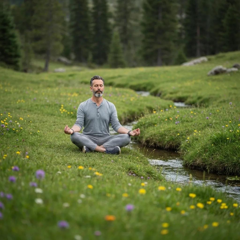 Person meditating outdoors, illustrating the mental health benefits of hobby stacking