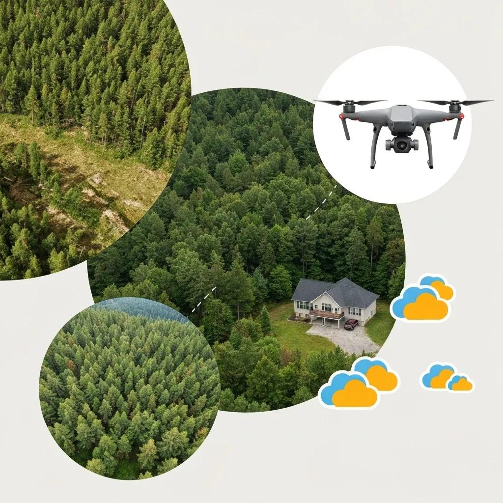 Illustration of data sources for wildfire risk modeling including satellite imagery, drones, and weather data