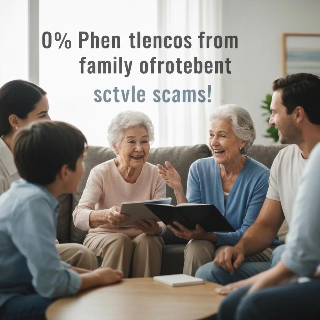 Multi-generational family discussing scam prevention strategies, emphasizing the role of communication in protecting seniors