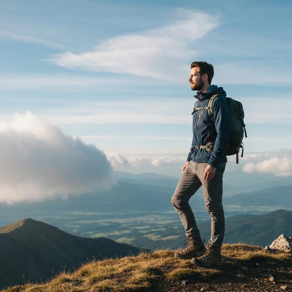 Solo traveler on mountain peak, representing personal growth and self-discovery through solo travel