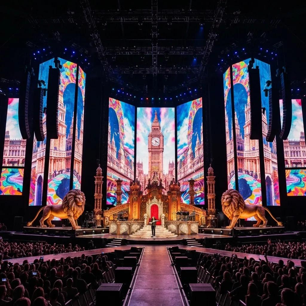 Innovative stage design for The Rolling Stones Hackney Diamonds Tour featuring LED screens and dynamic visuals