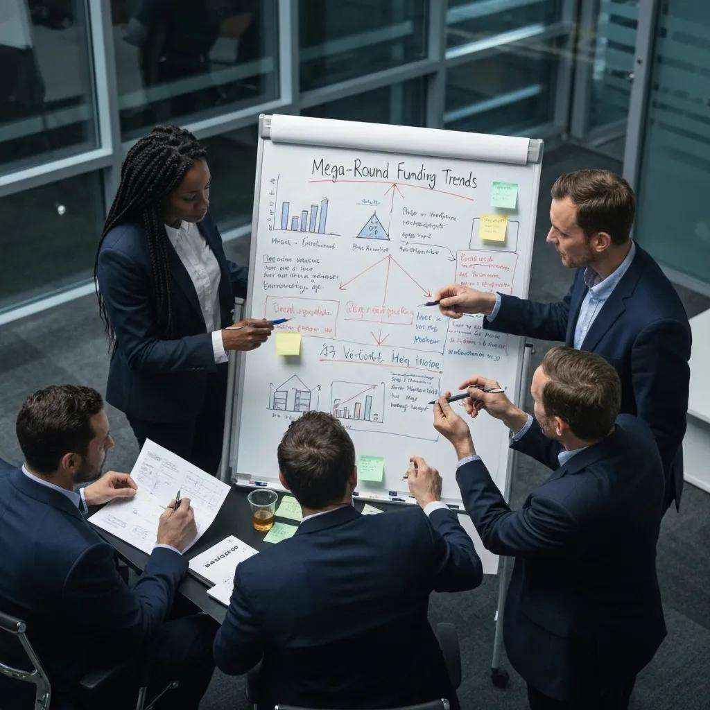 Venture capitalists in a meeting discussing investment opportunities in startup mega-rounds