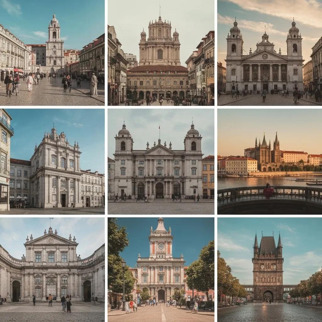 Collage of iconic landmarks from Lisbon, Barcelona, Berlin, and Prague