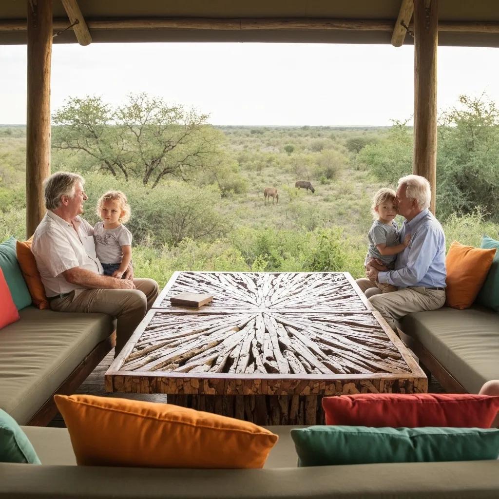 Family enjoying a luxury safari lodge experience, showcasing comfort and adventure for all generations