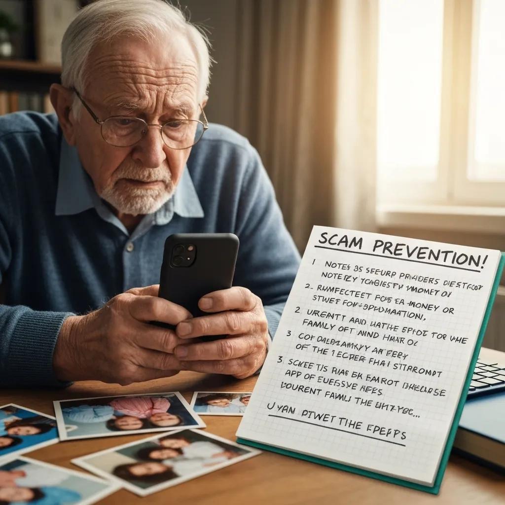 Elderly person looking concerned while holding a phone, representing the warning signs of grandparent scams