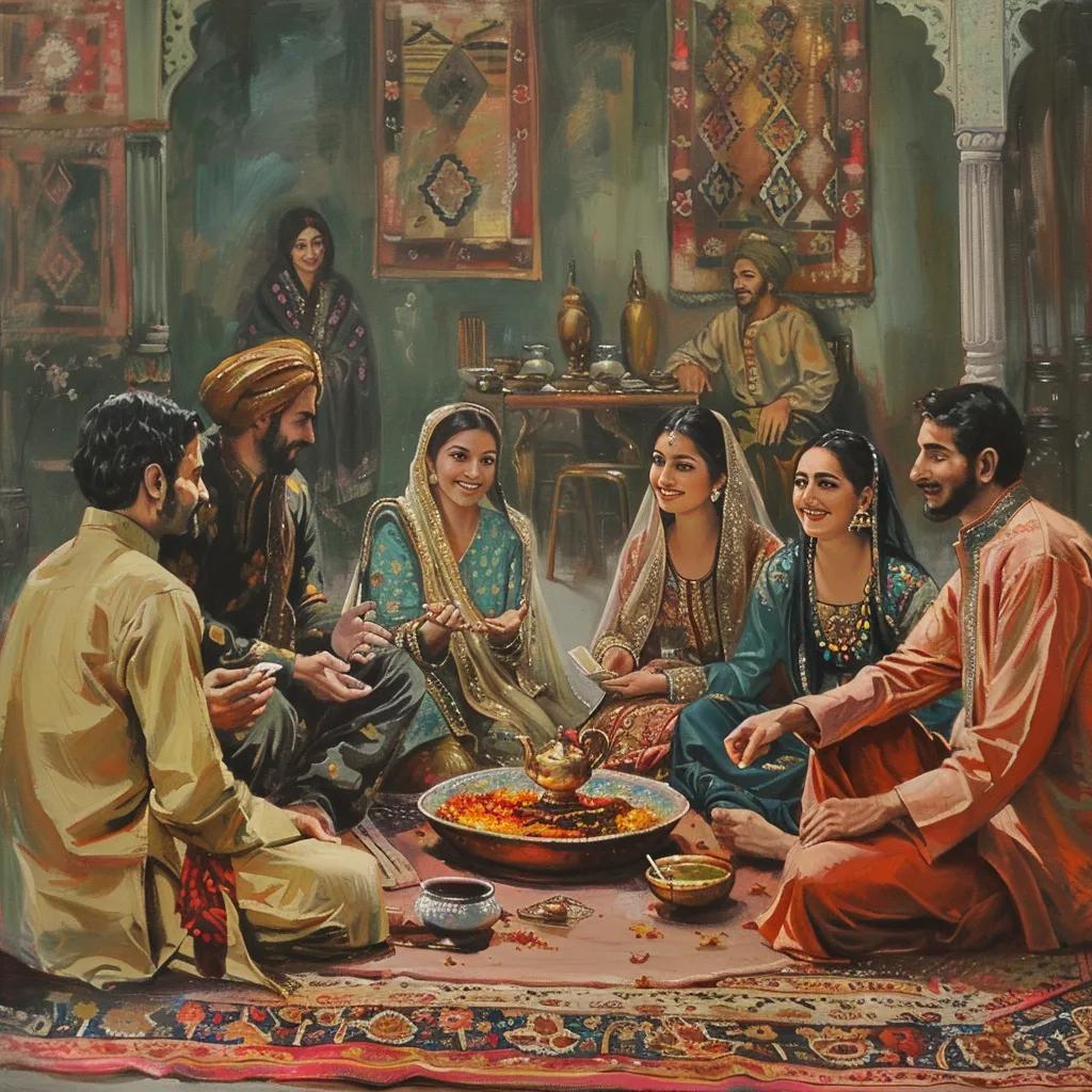 Pakistani couple discussing relationship challenges with family members, illustrating cultural influences on relationships