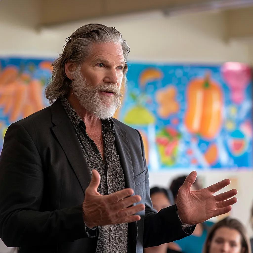 Jeff Bridges advocating for food assistance at a press conference, emphasizing the importance of SNAP