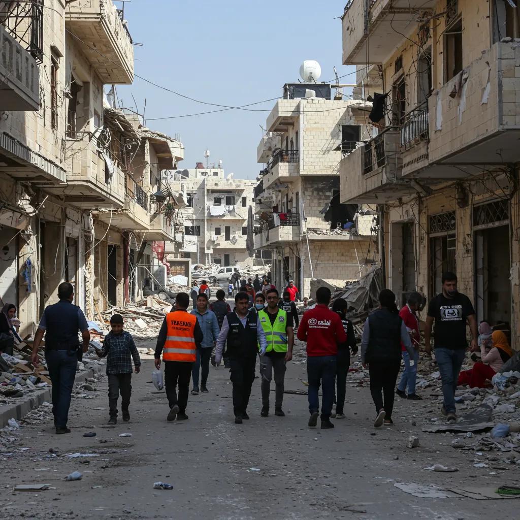 Aftermath of conflict in Gaza showing humanitarian efforts and resilience of civilians