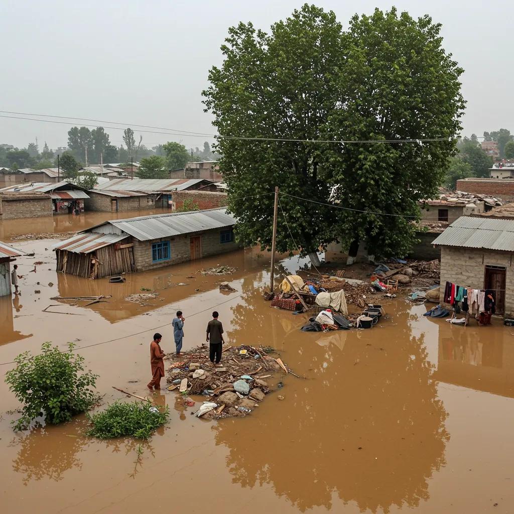 Aftermath of floods in Pakistan, illustrating the impact on communities and infrastructure