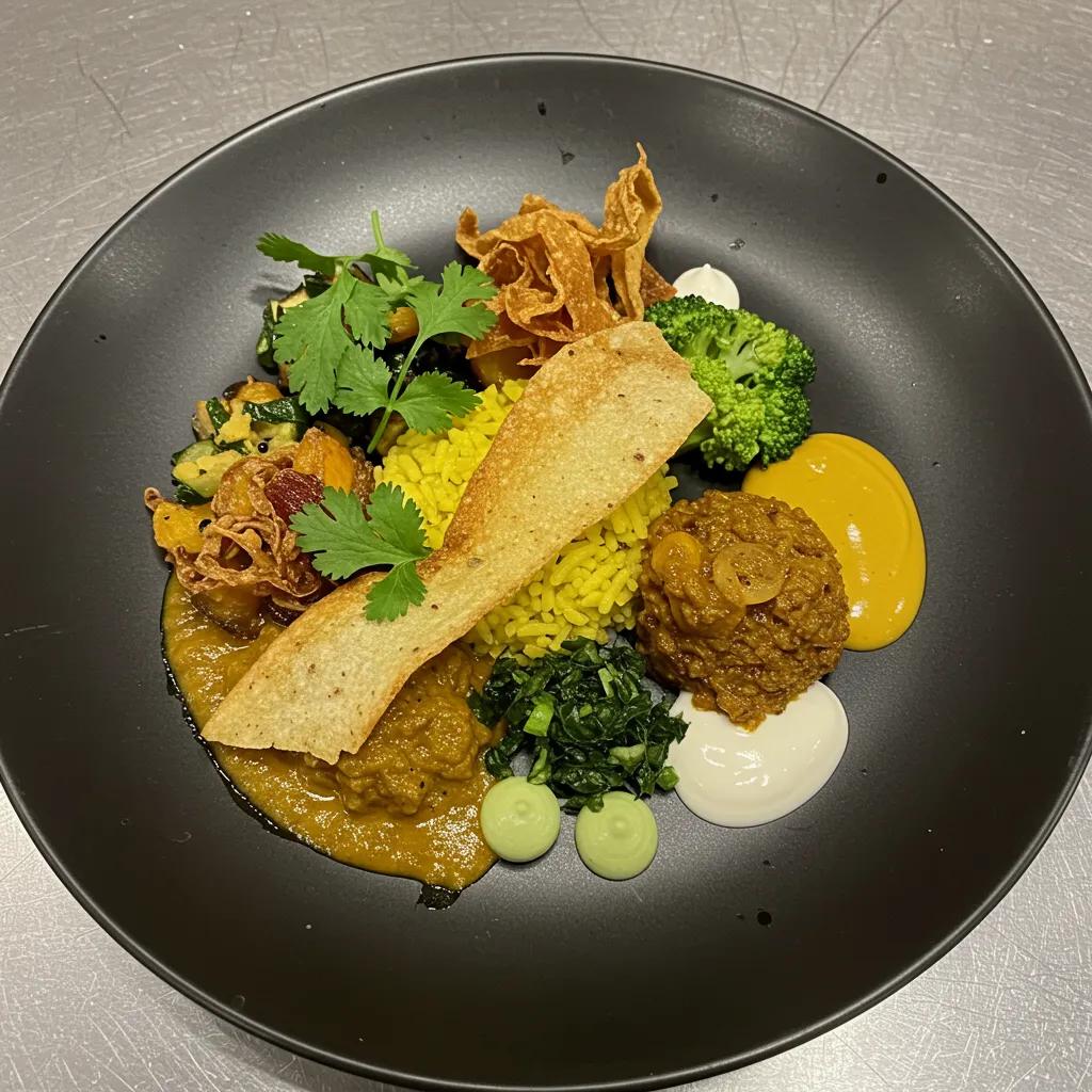 Artistic food arrangement showcasing color contrast and texture in food presentation