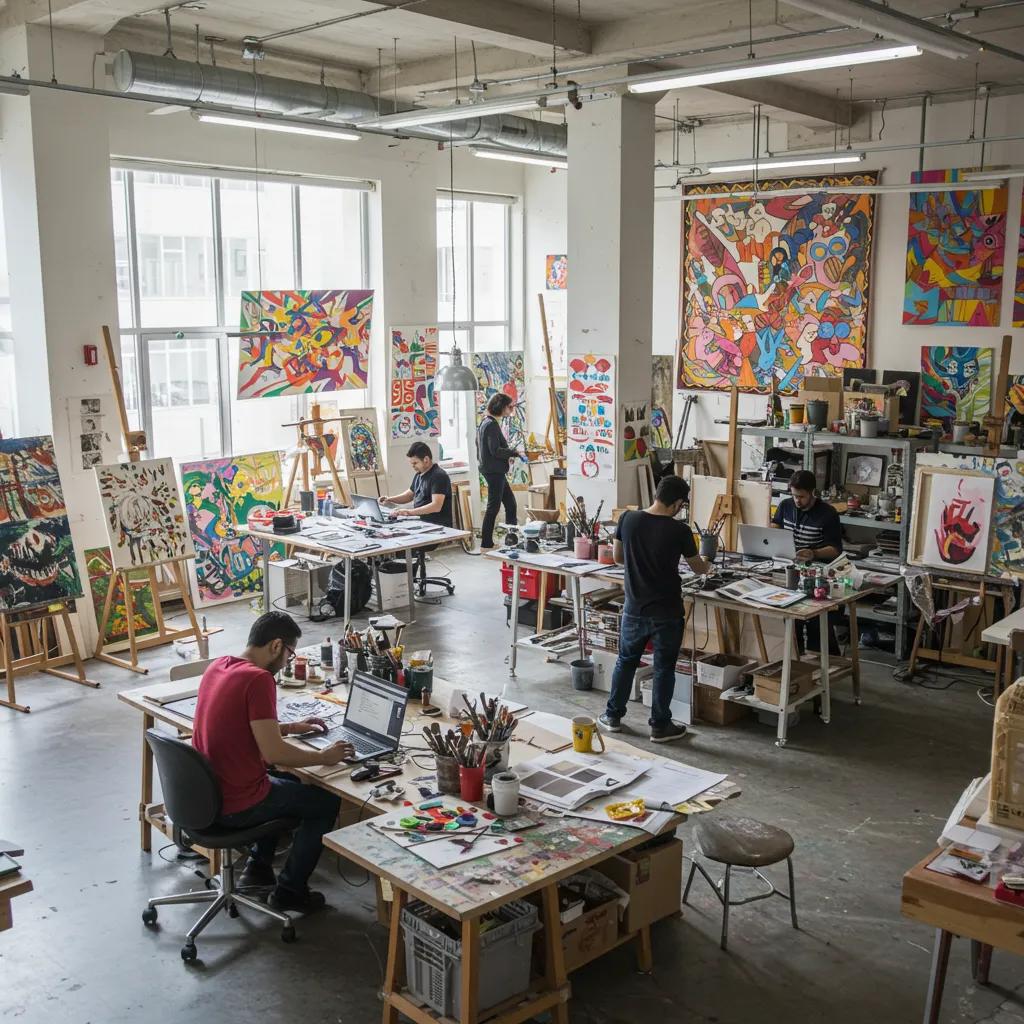 Artists collaborating in the Doha Design District, showcasing creativity and innovation