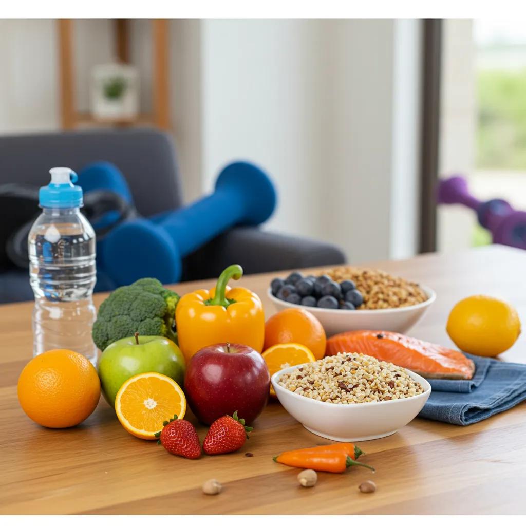 Balanced meal with fruits and vegetables highlighting healthy lifestyle choices for disease prevention