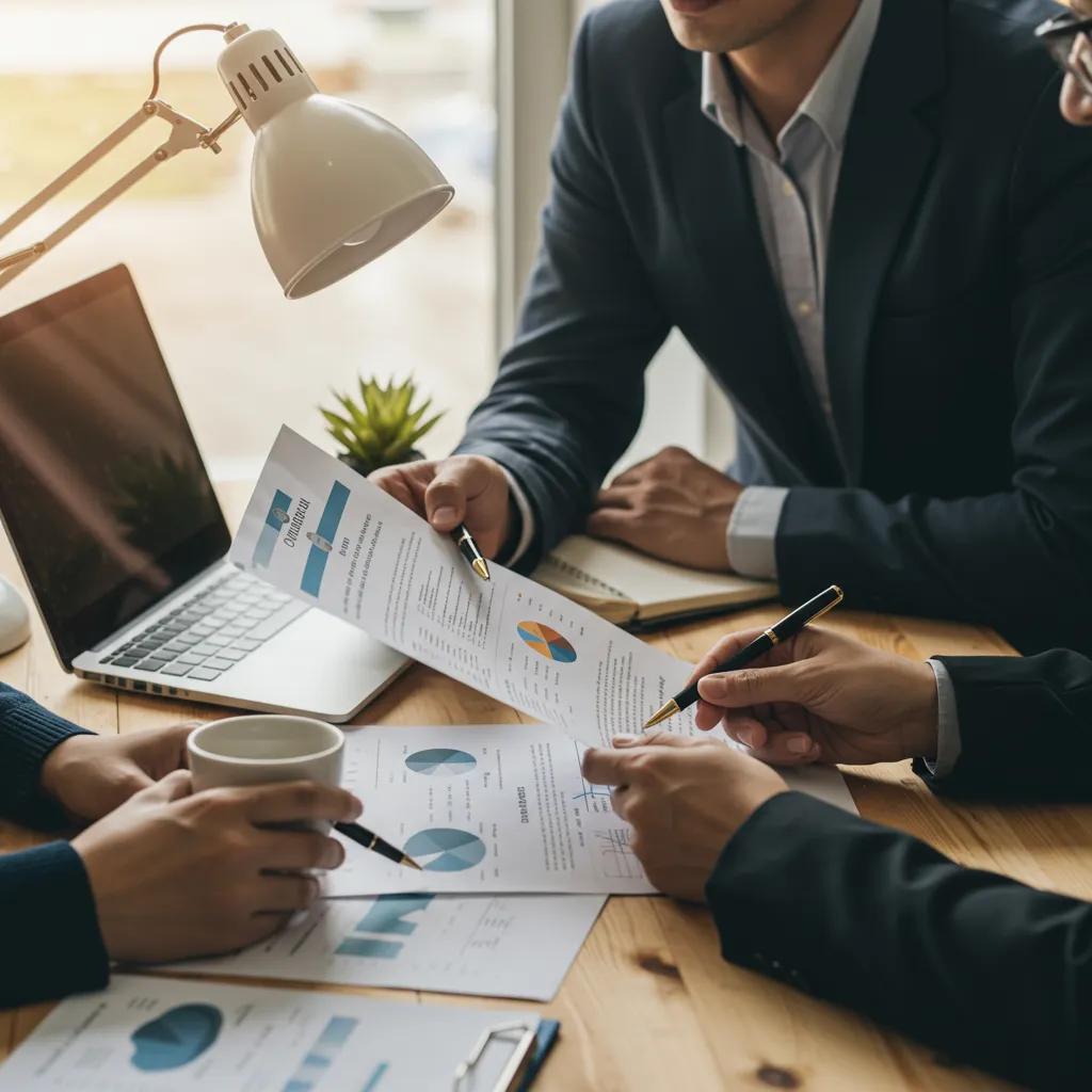 Bank manager and team reviewing compliance documents in a cozy office, highlighting the importance of banking regulation
