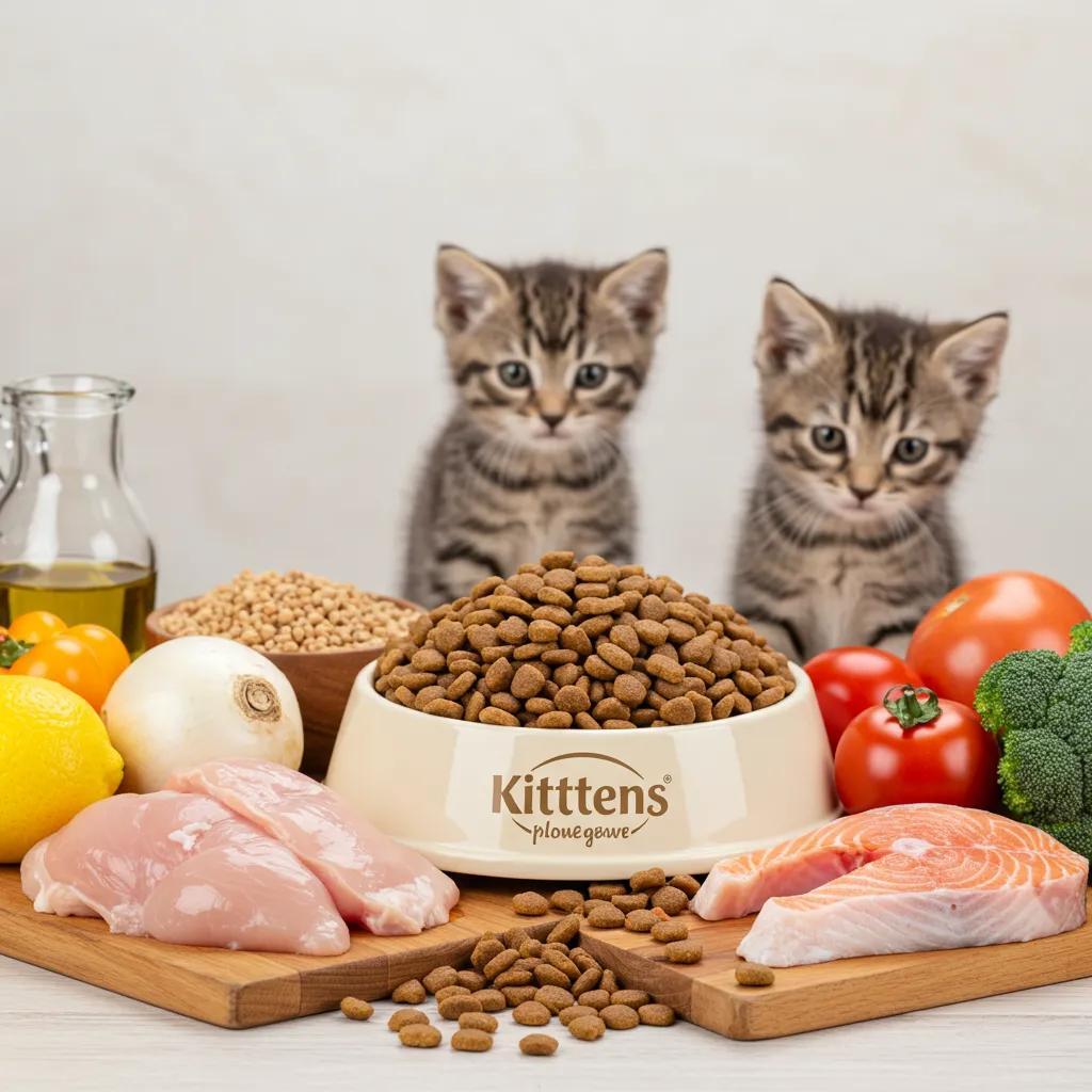 Bowl of high-quality kitten food with fresh ingredients, highlighting key feeding guidelines for kittens