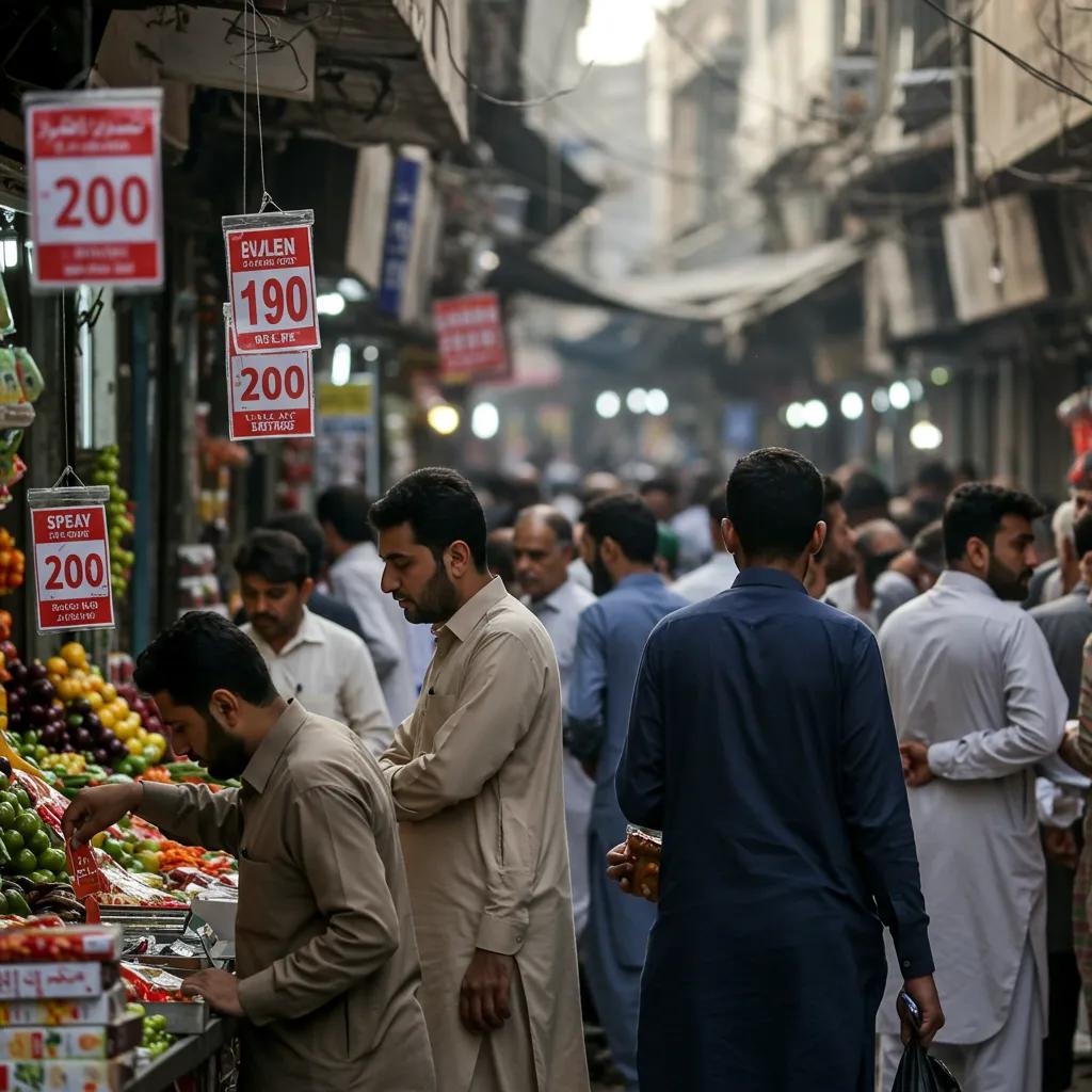 Busy marketplace in Pakistan showing signs of inflation and economic challenges