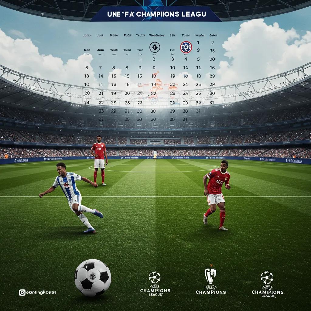 Calendar illustration highlighting UEFA Champions League match dates and excitement