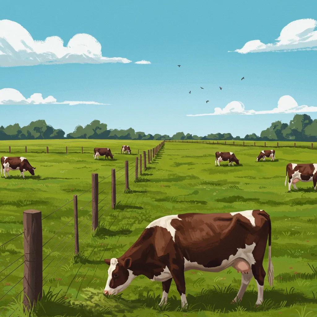 Cattle ranch with cows grazing, representing agricultural challenges affecting beef prices
