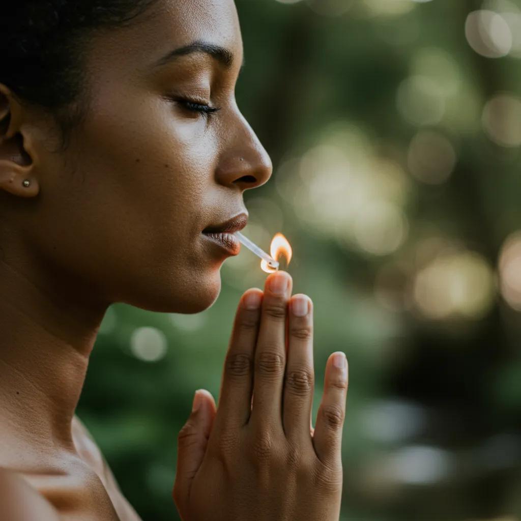 Close-up of a person practicing mindful breathing to reduce stress