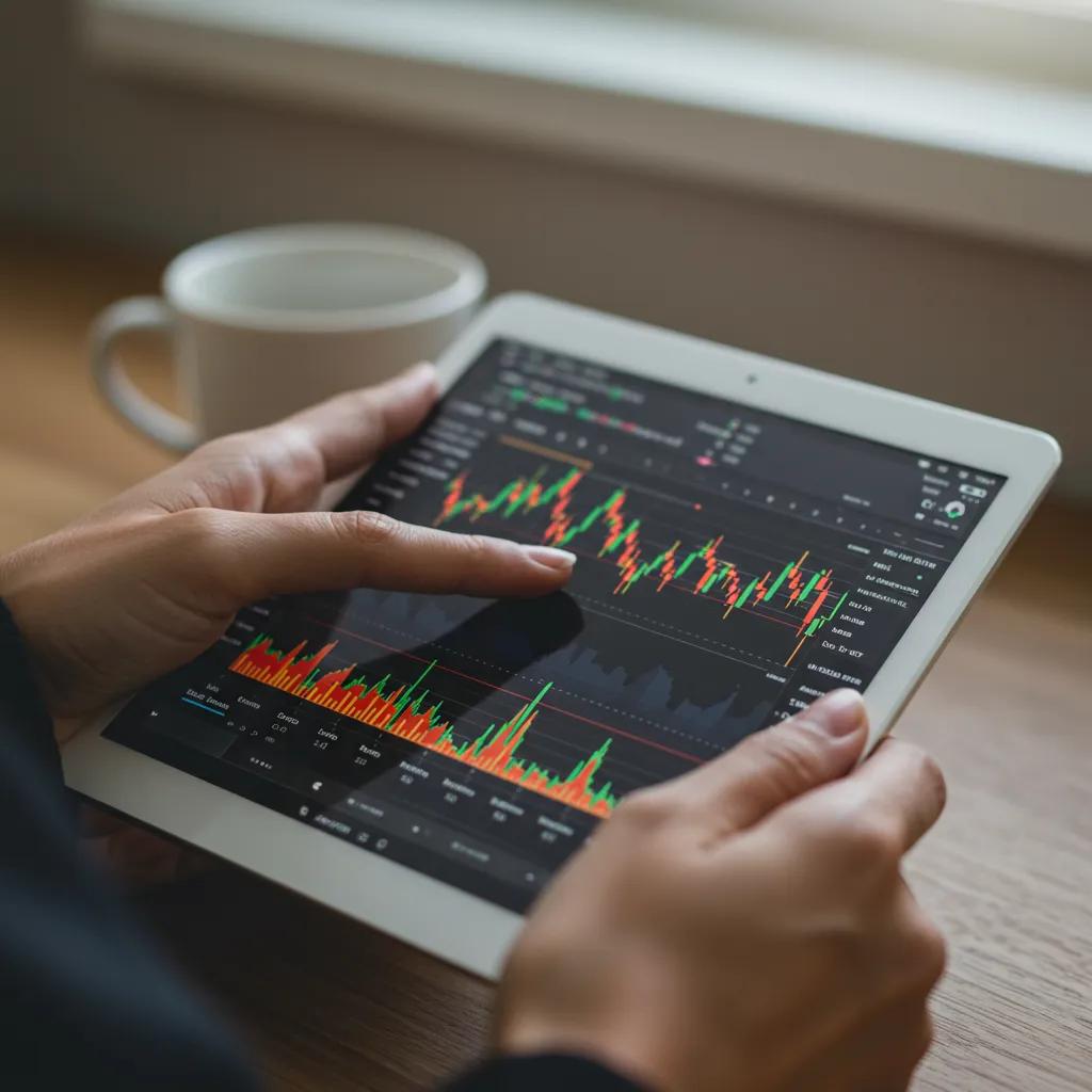 Close-up of a person using a tablet to analyze live stock market data, highlighting the importance of real-time analysis in investing