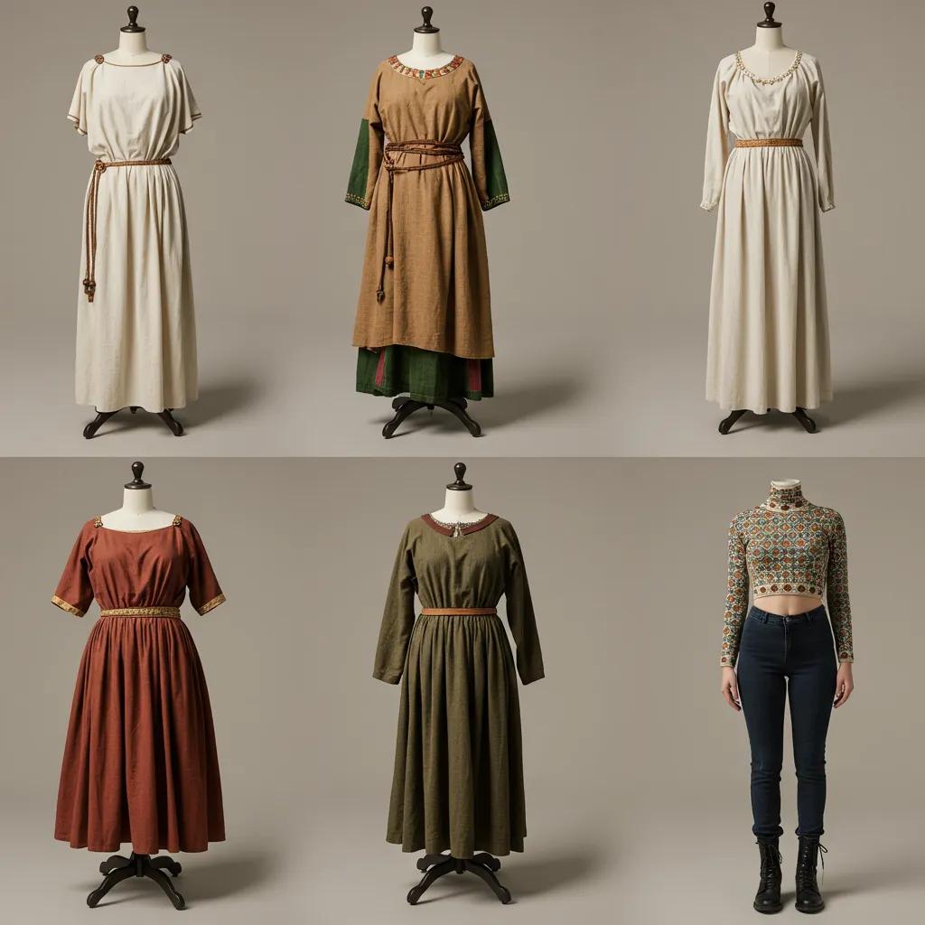 Collage of garments from major fashion eras including ancient, medieval, Victorian, and modern styles
