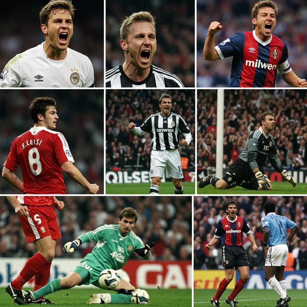 Collage of iconic football moments showcasing players and fans in celebration