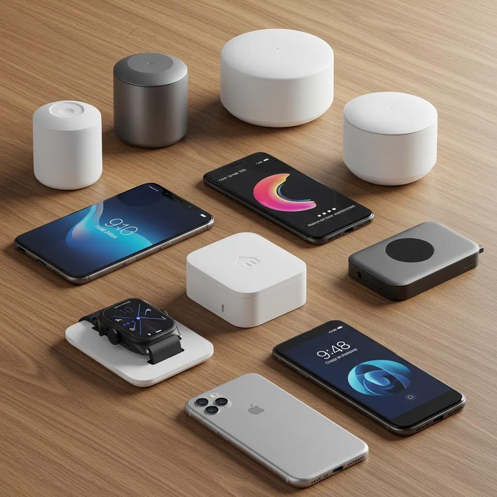 Collection of the latest consumer electronics gadgets including smartphones and wearables