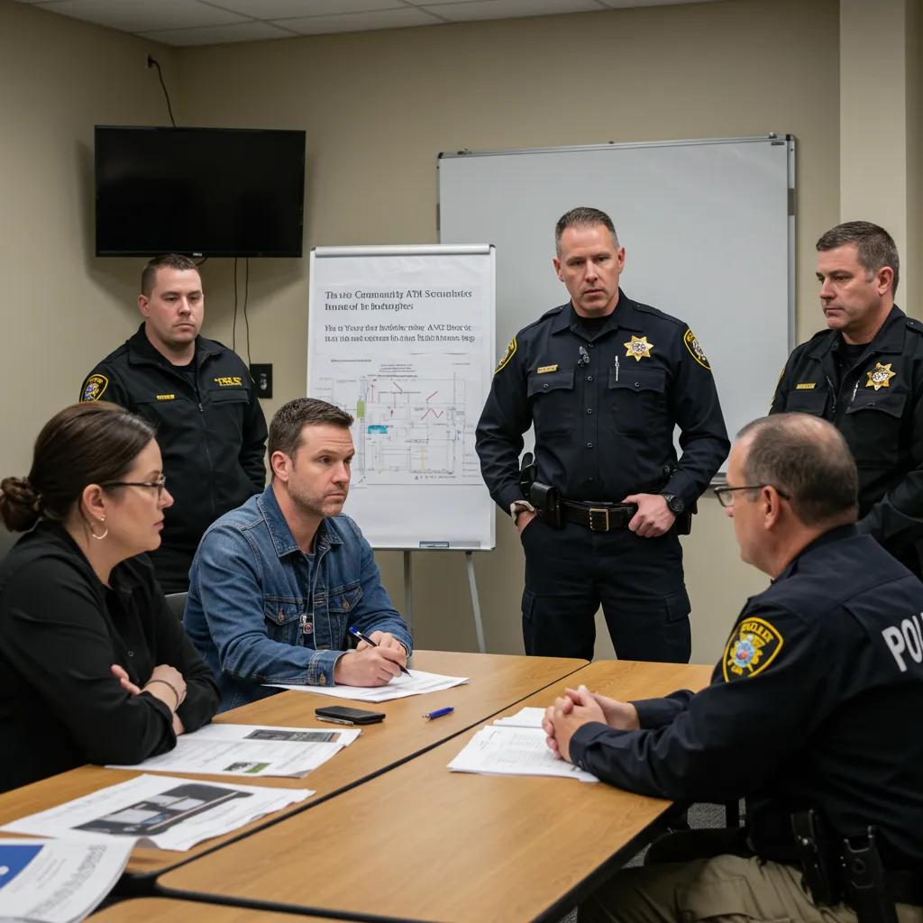 Community meeting focused on preventing ATM burglaries, showcasing collaboration between businesses and law enforcement
