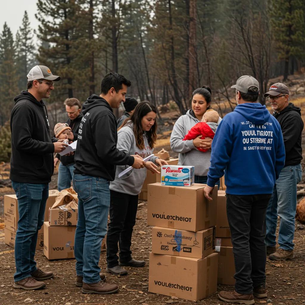 Community members collaborating to support wildfire victims, highlighting resilience and recovery efforts