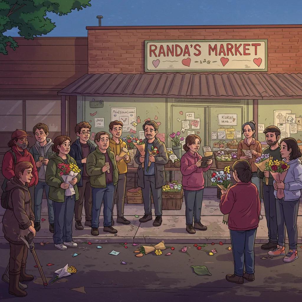 Community members sharing memories and mourning KitKat outside Randa's Market