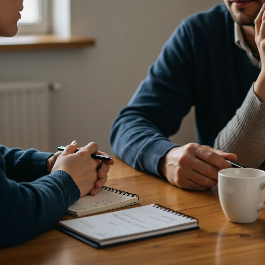 Couple actively listening to each other during a discussion, highlighting the importance of communication and trust in relationships
