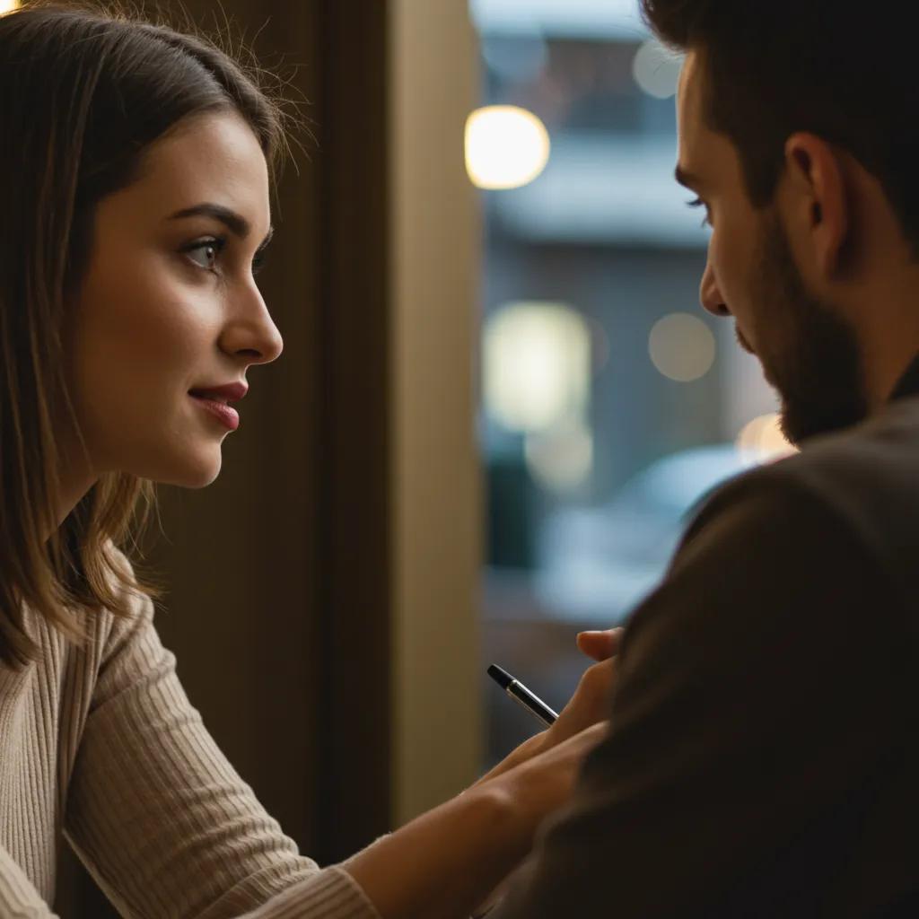Couple in a café engaged in a deep conversation, highlighting emotional intelligence in dating