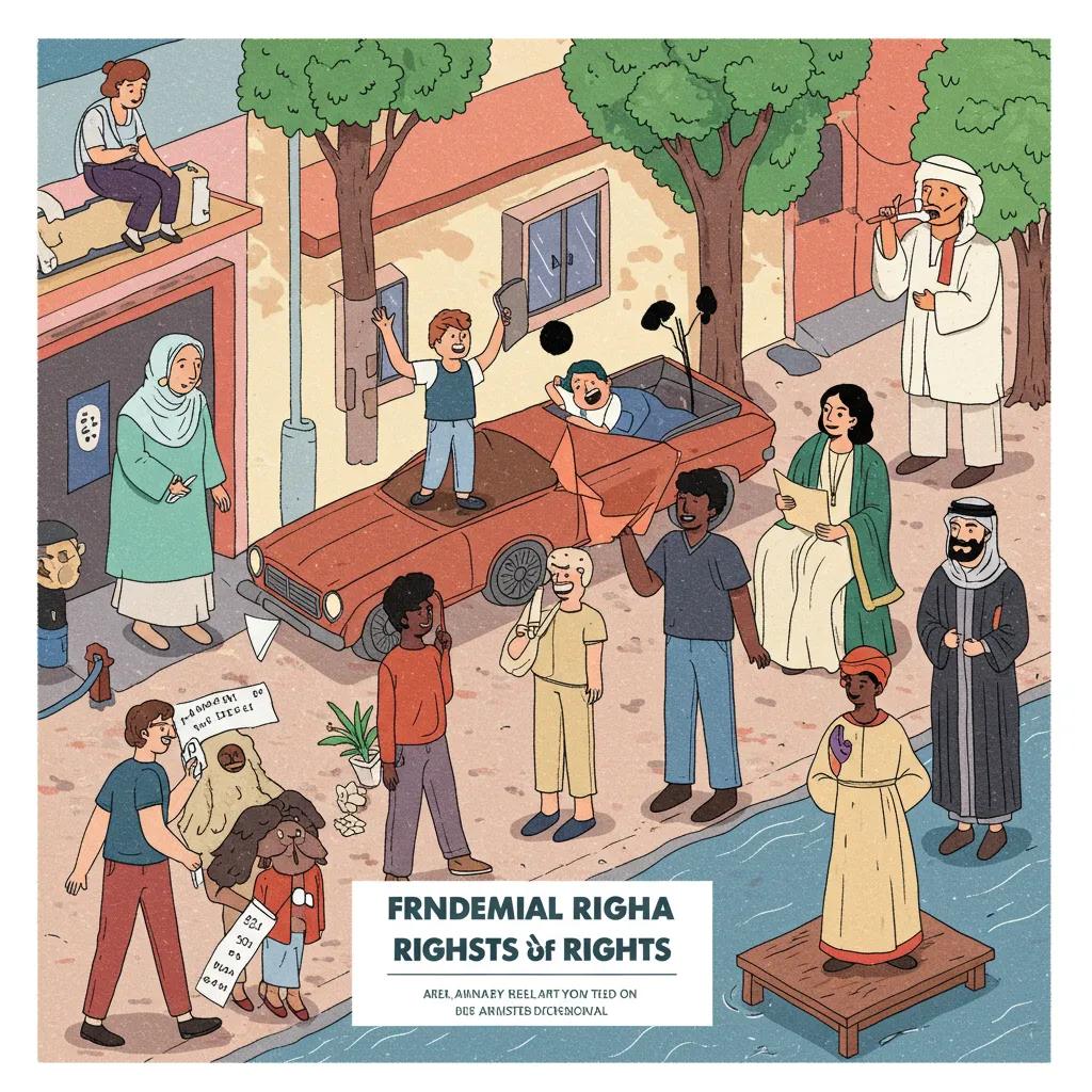 Diverse individuals representing fundamental rights in Pakistan, showcasing freedom of speech and assembly