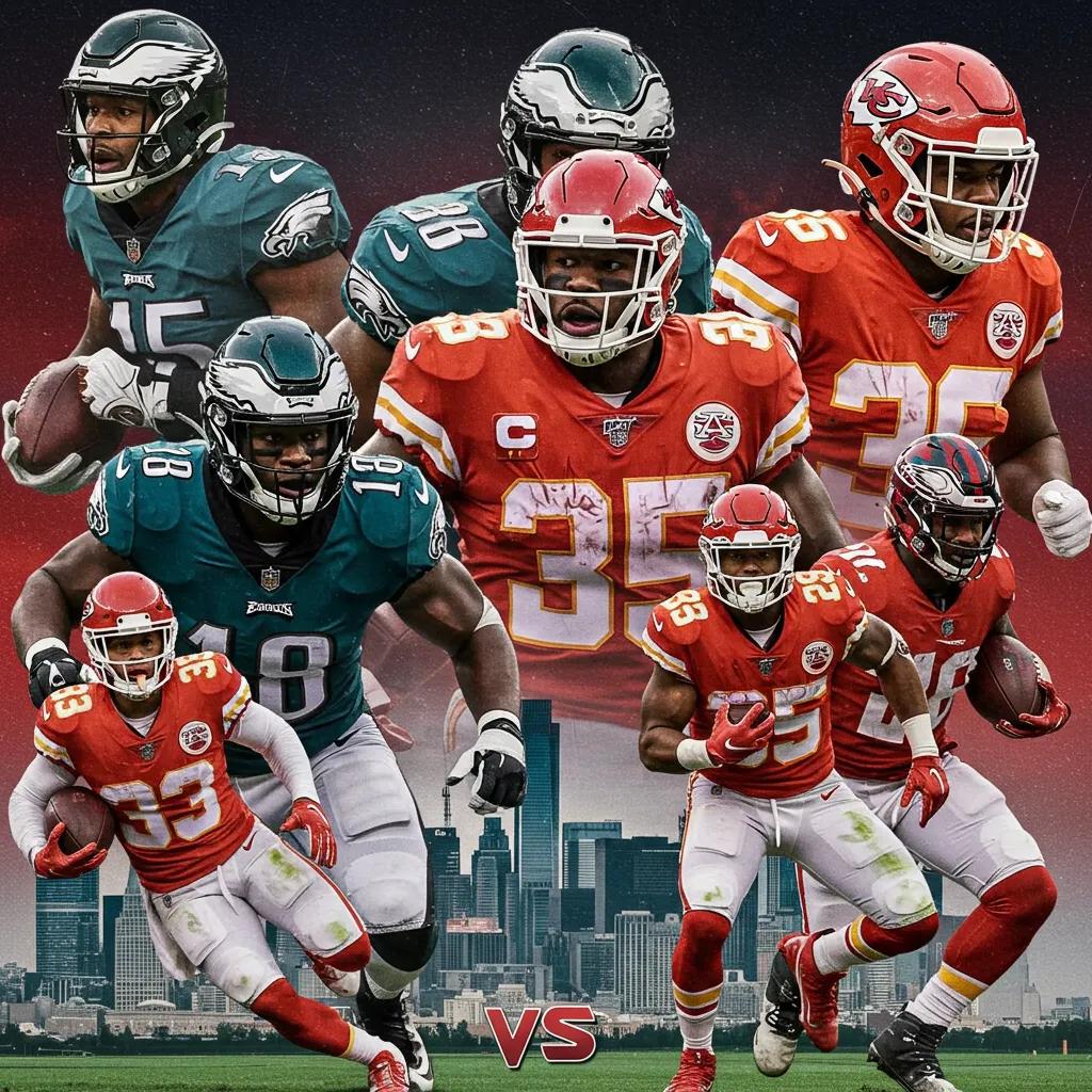 Dynamic matchup between Philadelphia Eagles and Kansas City Chiefs with key players