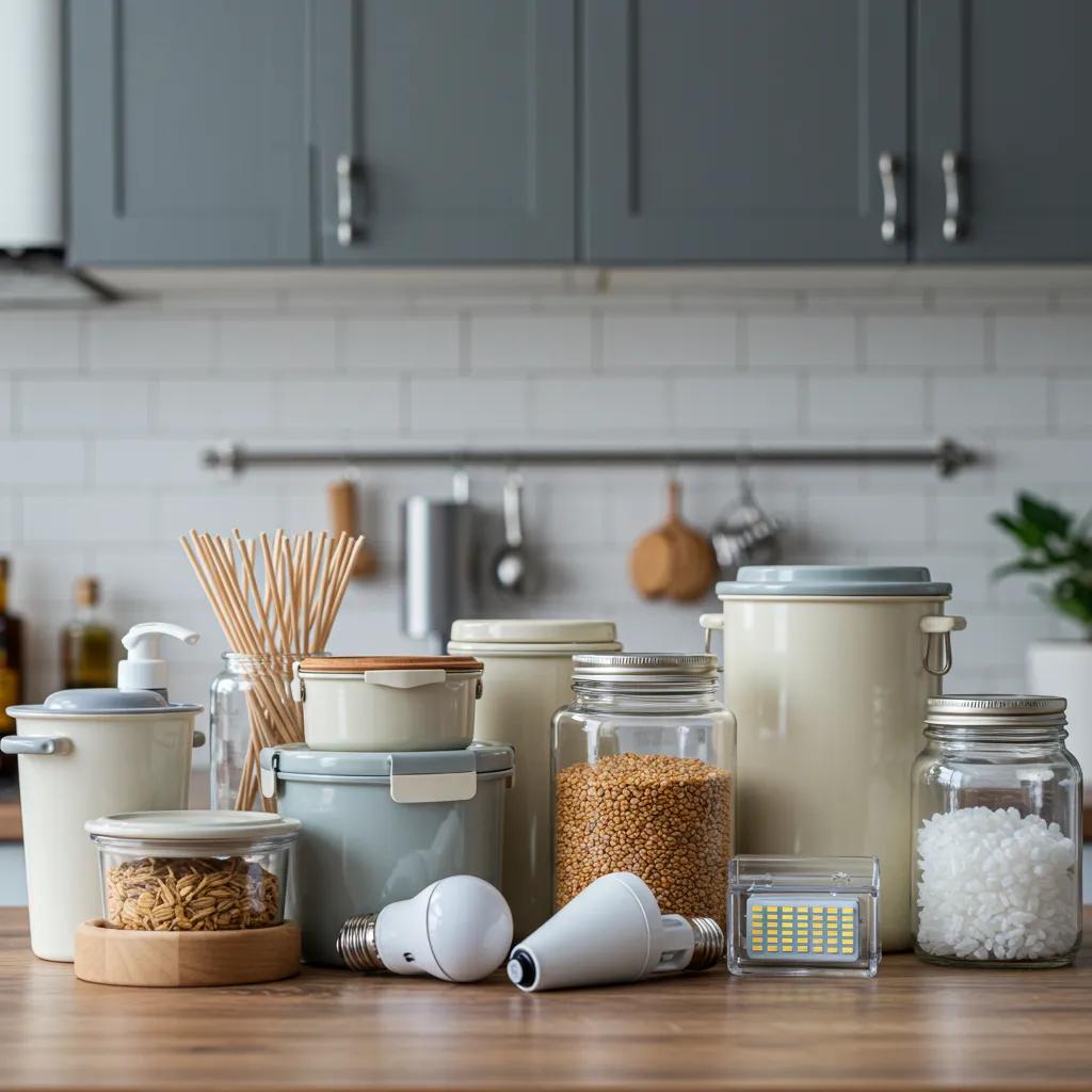 Eco-friendly kitchen setup showcasing sustainable products and practices