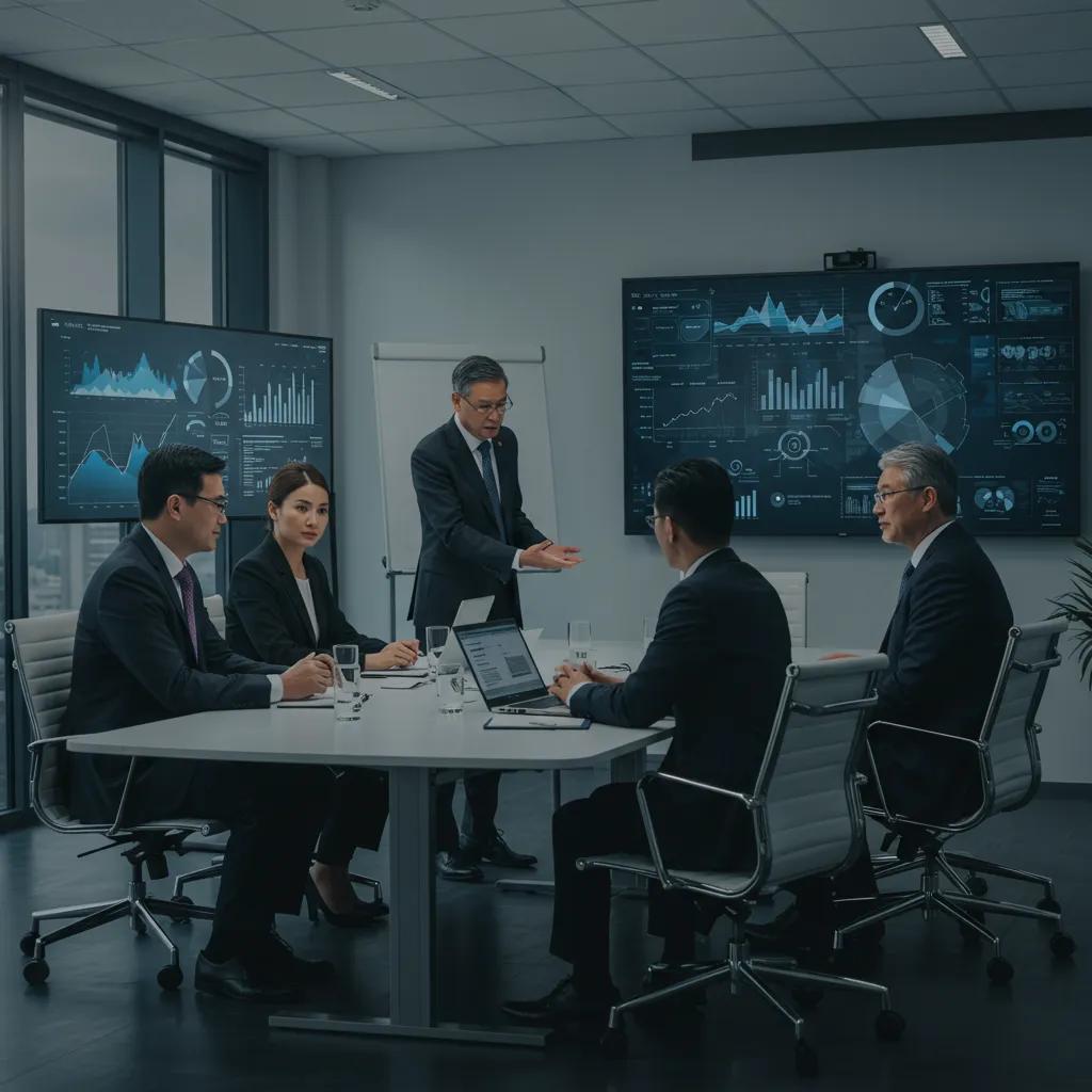 Executives in a conference room discussing leadership changes at ARY News
