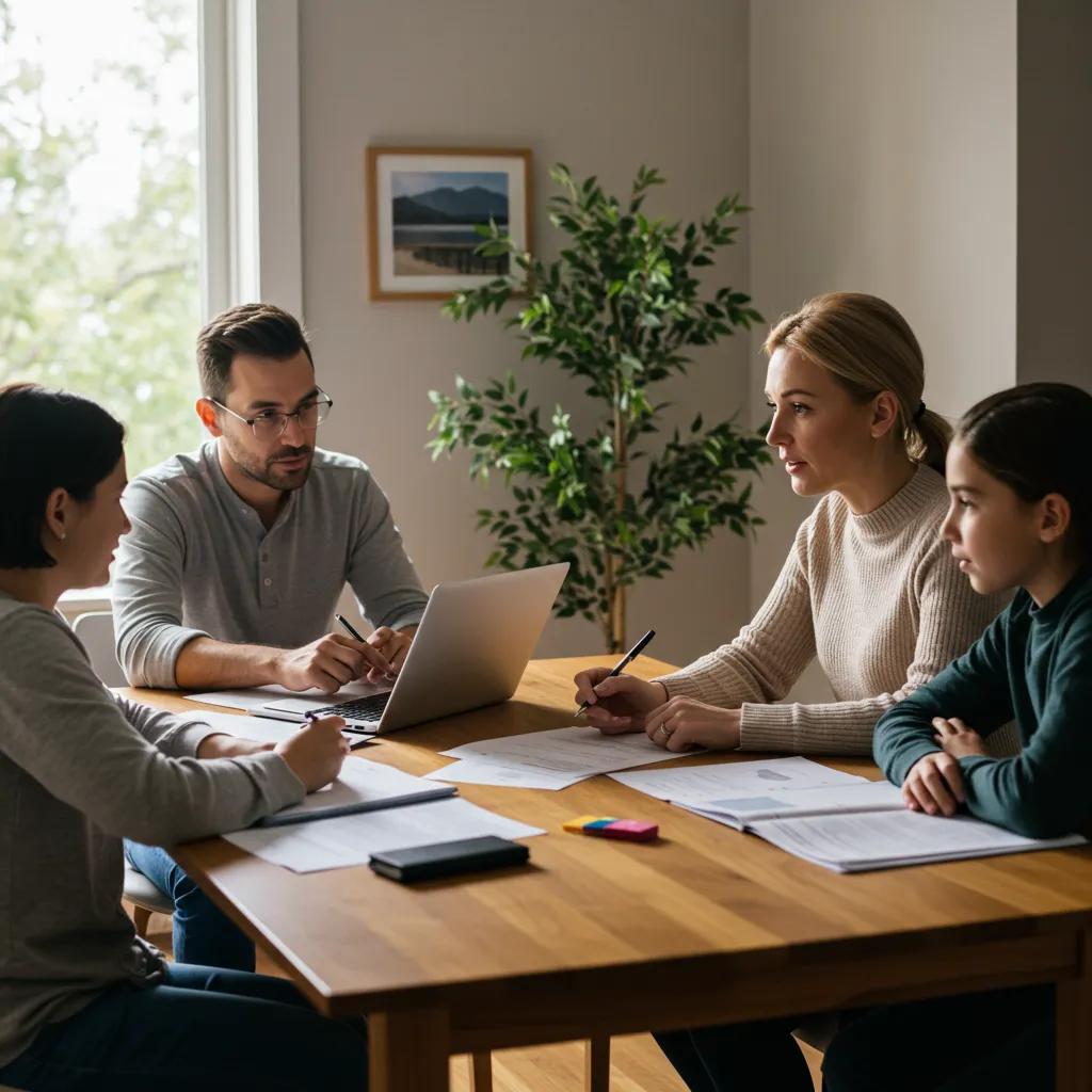 Family discussing long-term investment options at home